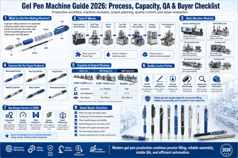 Gel Pen Machine Guide 2026 Process, Capacity, QA & Buyer Checklist