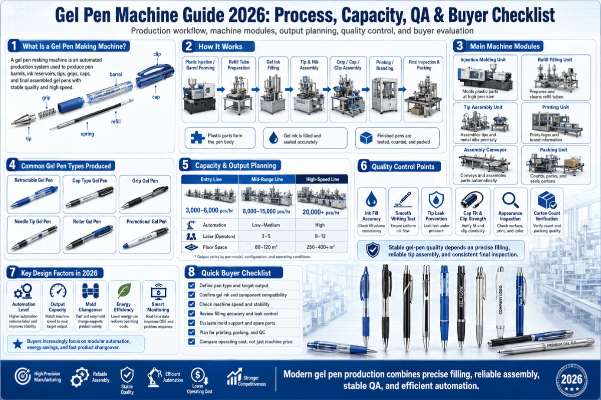 Gel Pen Machine Guide 2026 Process, Capacity, QA & Buyer Checklist