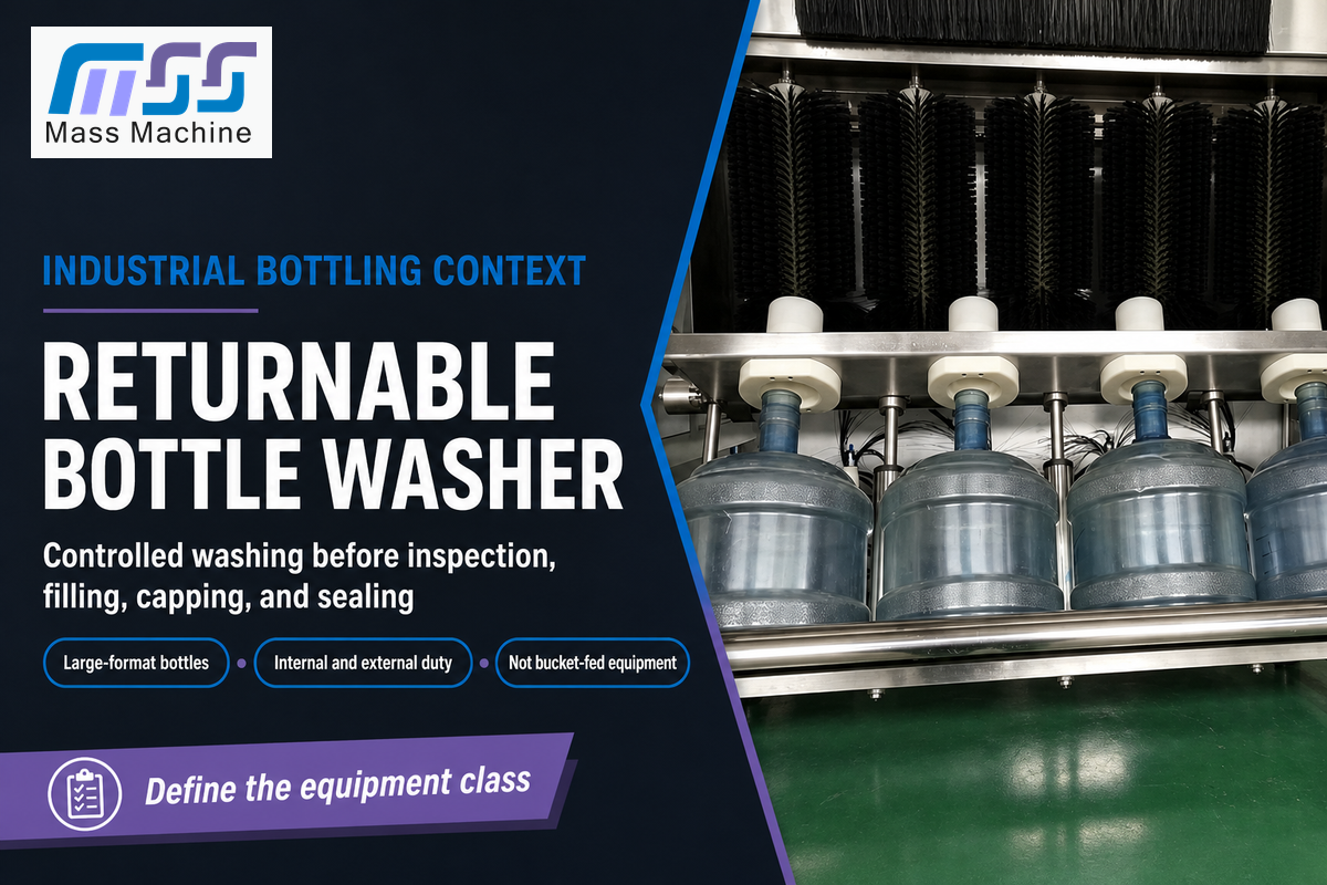 Industrial returnable bottle washers prepare bottles for inspection and refilling — MassTech guide