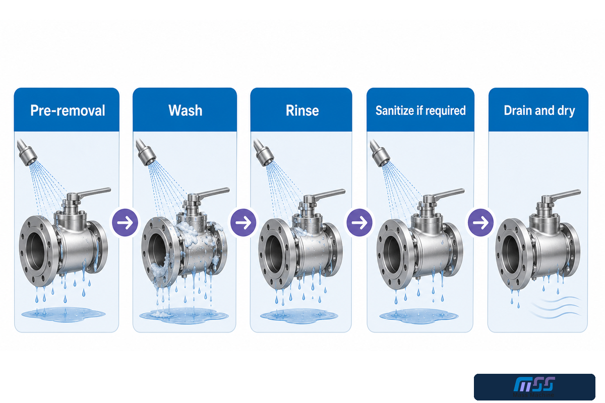 Washing, rinsing, sanitizing, and drying are separate process controls — FAO and UMN guidance