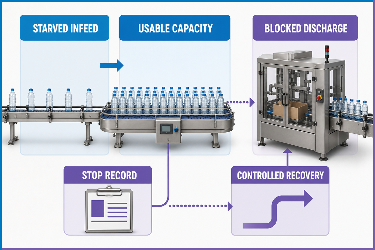 Finite bottle accumulation buffer diagram with stopped downstream packer, stop record and controlled recovery