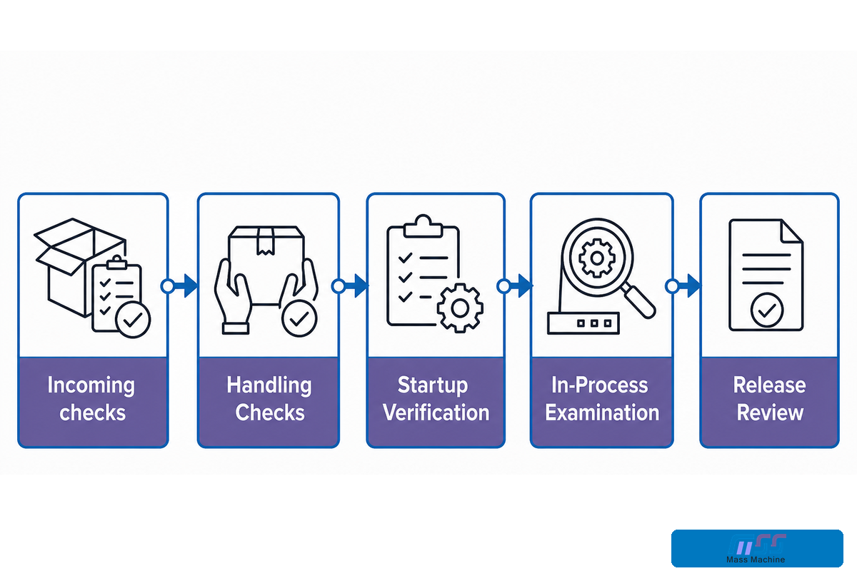 Five inspection control points run from incoming checks to final release review.