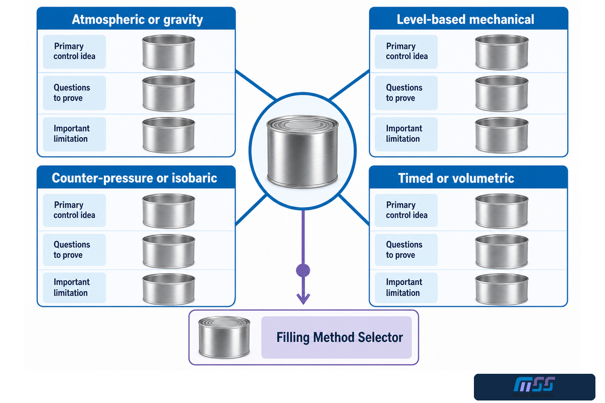 Neutral comparison of can filling principle families and evidence questions
