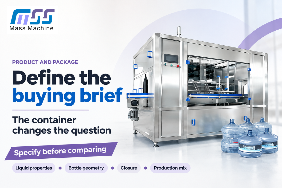 Liquid properties, bottle geometry, closure and production mix define the buying brief; OSU and PMMI guidance.