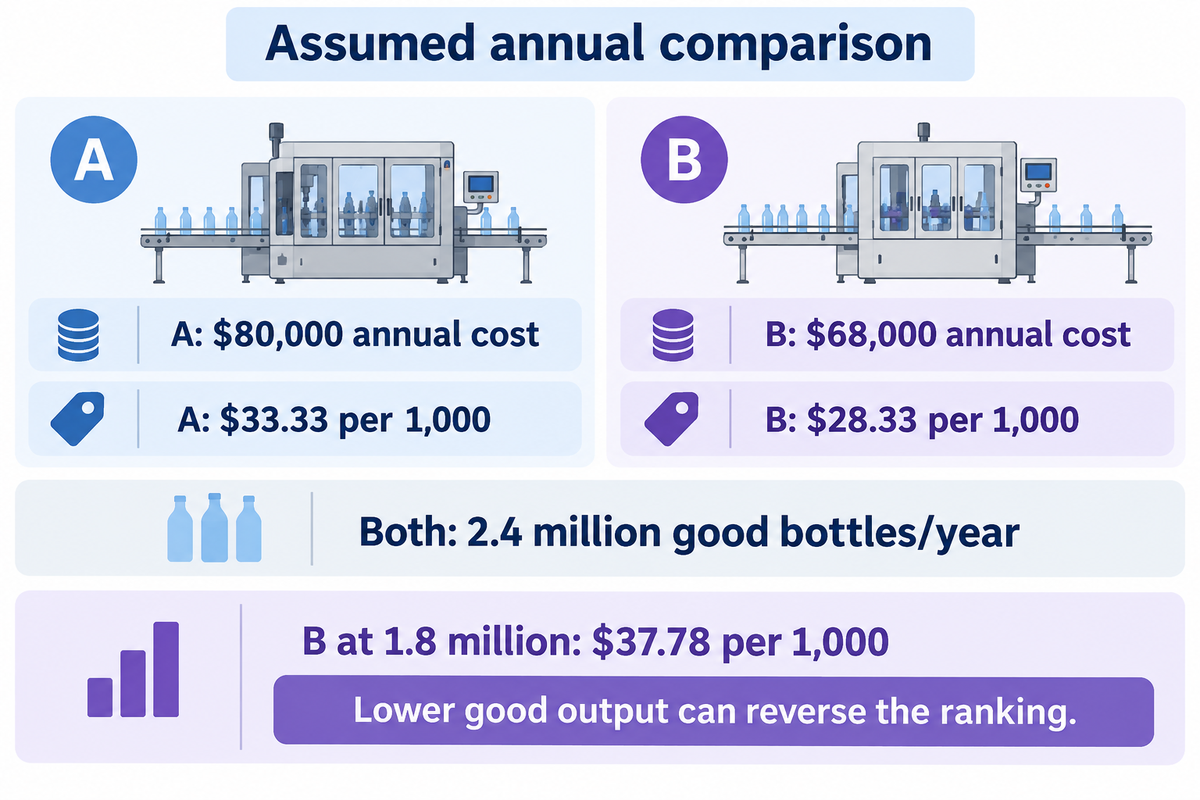 Assumed A/B costs are $33.33/$28.33 per 1,000; B rises to $37.78 when good output falls to1.8million.